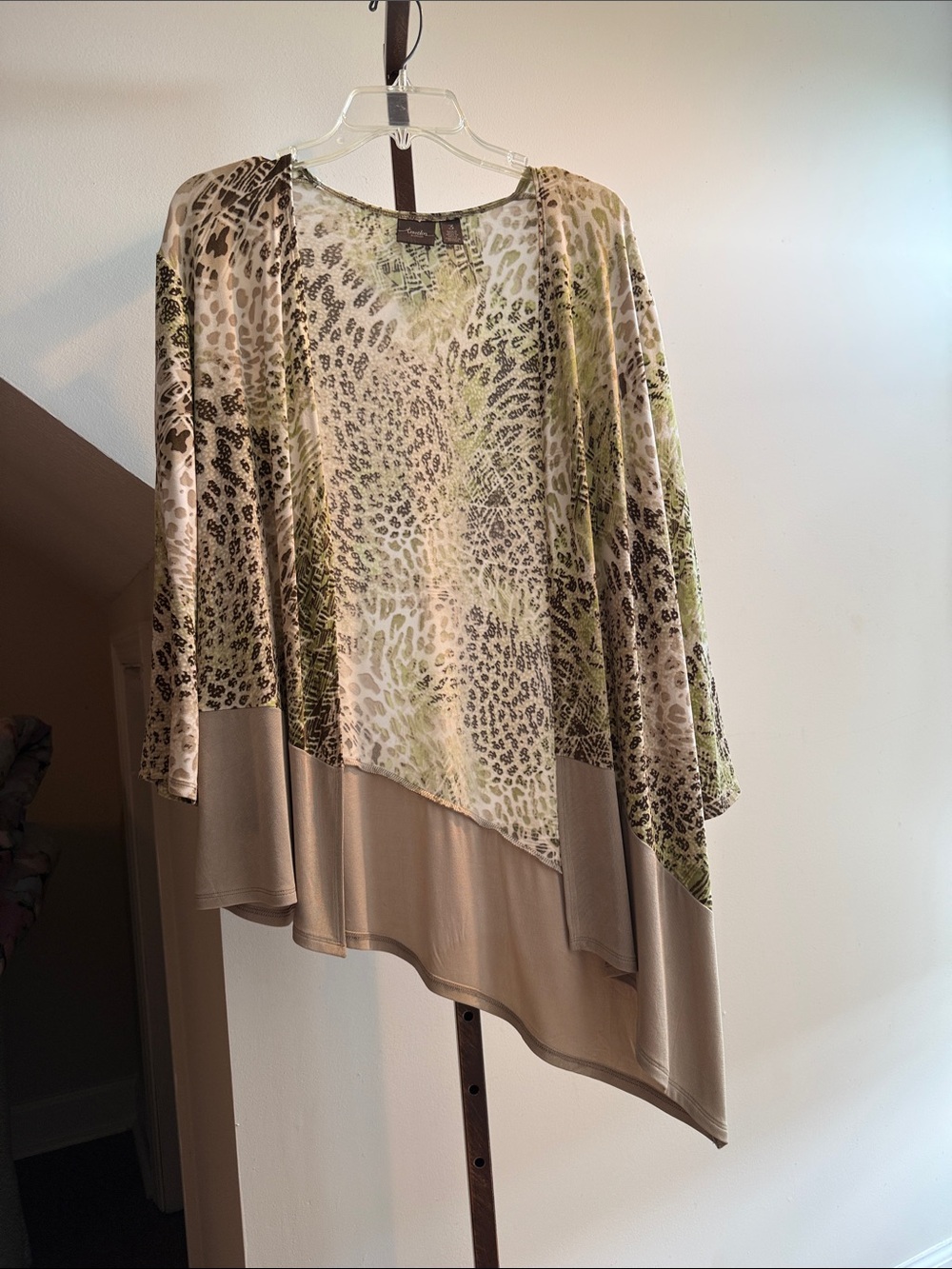 Chico’s Women’s Asymmetric Animal-Print Layered Sweater - Beige/Green